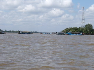 Караван лодок с туристами на Меконге (фото)